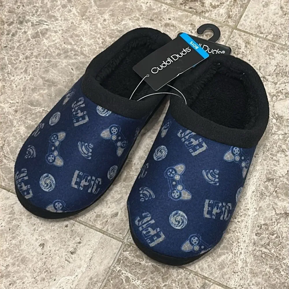 Cuddl Duds Boys Printed Epic Gamer Fleece Clog Slipper NEW L (5-6)
